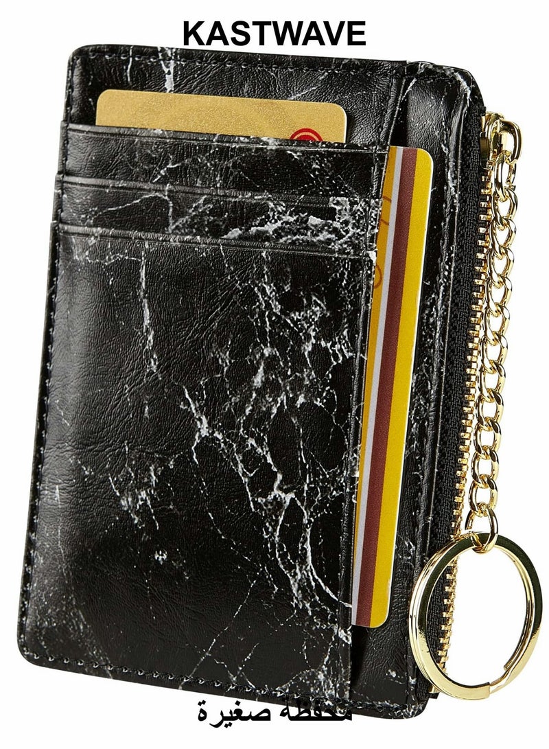 KASTWAVE Small Purses for Women, Hand Made Elegant Purse for Ladies, Slim Minimalist Card Holder with Keychain - Image 1
