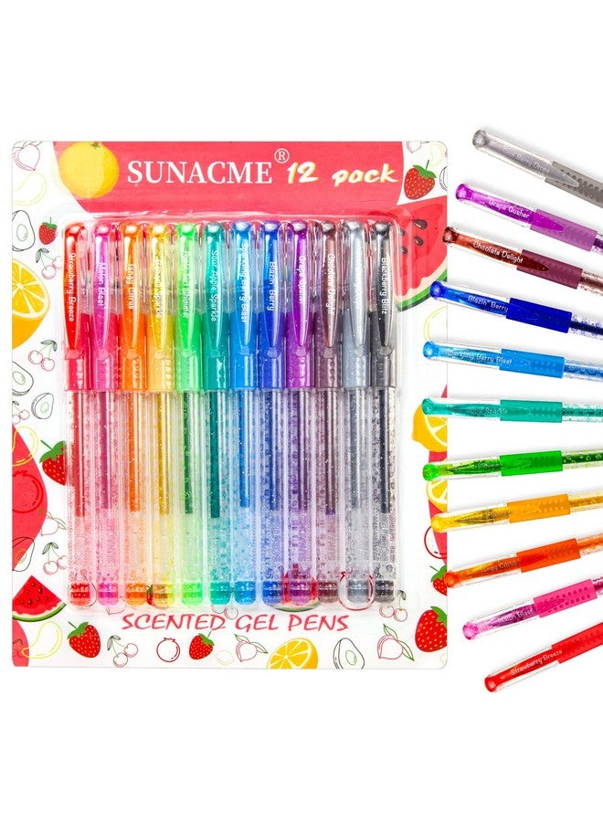 sunacme Fruity Scented Gel Ink Pens, 12 Assorted Colorful Gel Pens For Drawing, Writing, Coloring At School & Home  - Image 1