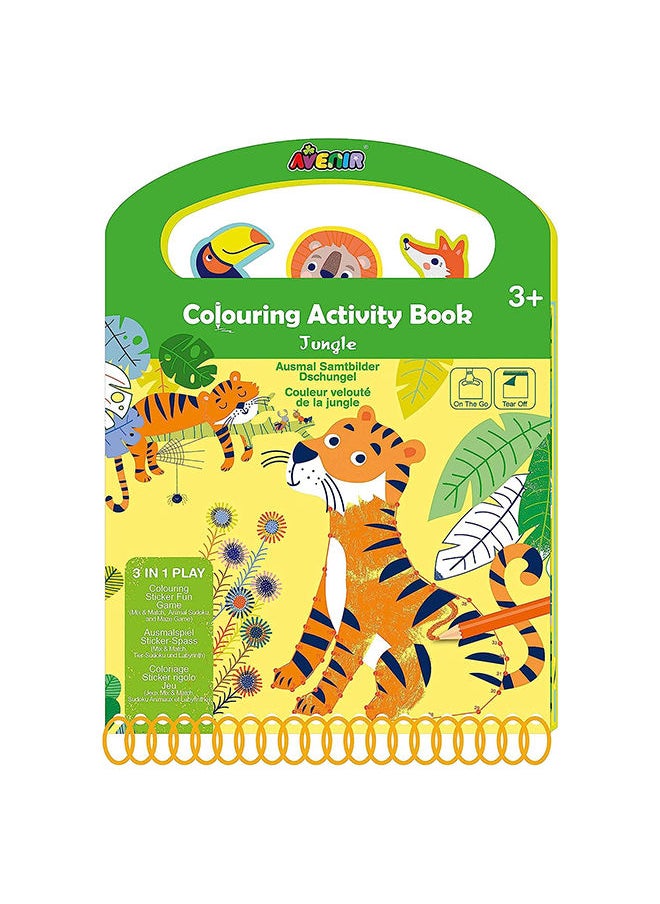Avenir Coloring Activity Book Jungle on-the-go Coloring Activity Book for Endless Fun and Creativity, 3-in-1 Play Coloring, Games & Stickers Ideal Gift for Kids 3+  - Image 1