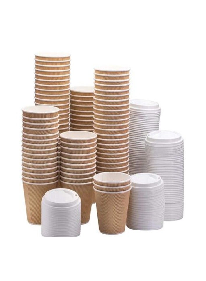 Marrkhor Disposable Paper Ripple Cups Disposable Coffee Tea Cups Disposable Hot Drink Cups + Lids (50Pcs) - Image 1