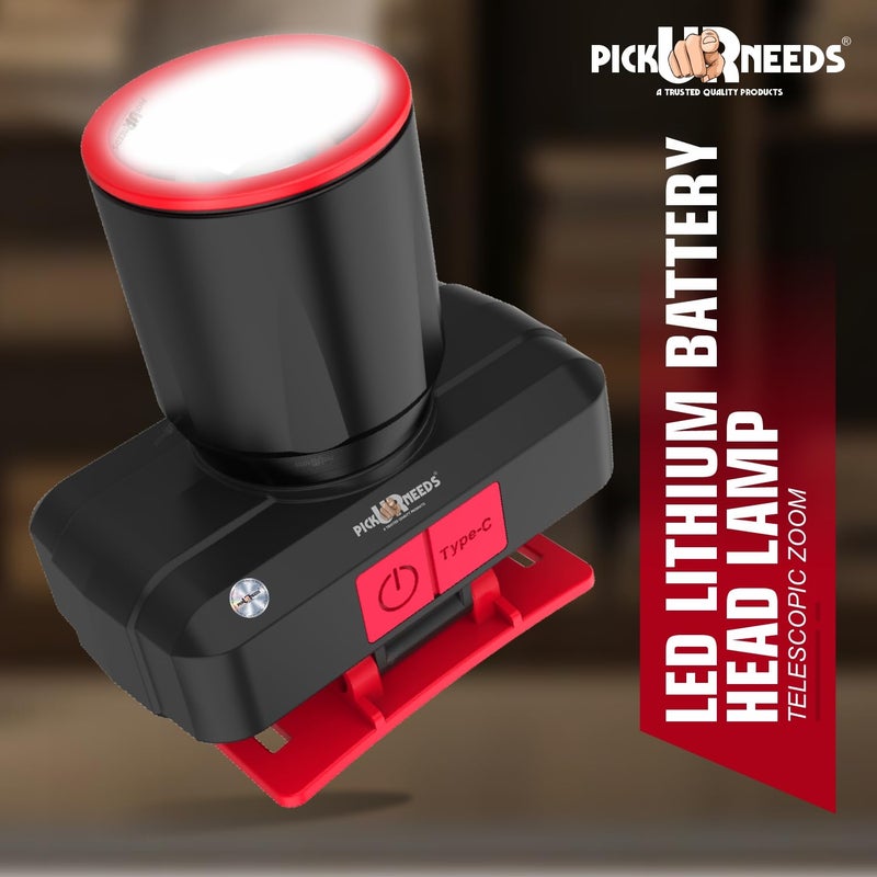 Pick Ur Needs Rechargeable Head Lamp with Zoomable 3 Mode LED 100W Laser 1200 mAh Battery 3 hrs Torch Emergency Light (Red) - Image 3