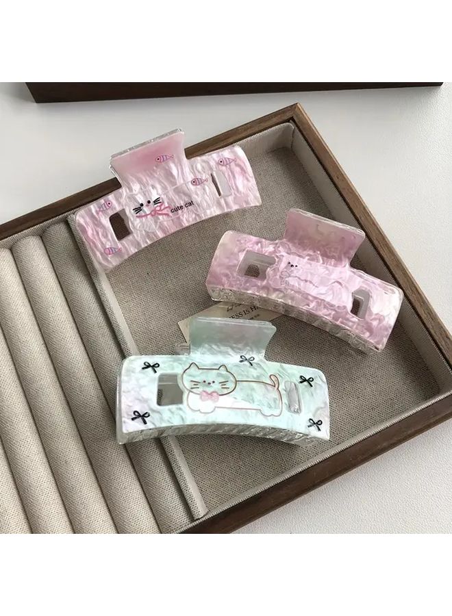 Floral Hair Claw Clip Cute Kitten Paw Print Design Shark Grip 3.39 Inch Cherry Blossom Pink - Image 3