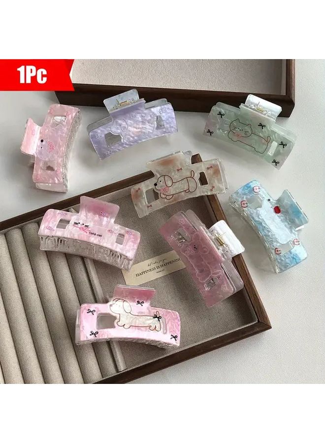 Floral Hair Claw Clip Cute Kitten Paw Print Design Shark Grip 3.39 Inch Cherry Blossom Pink - Image 1