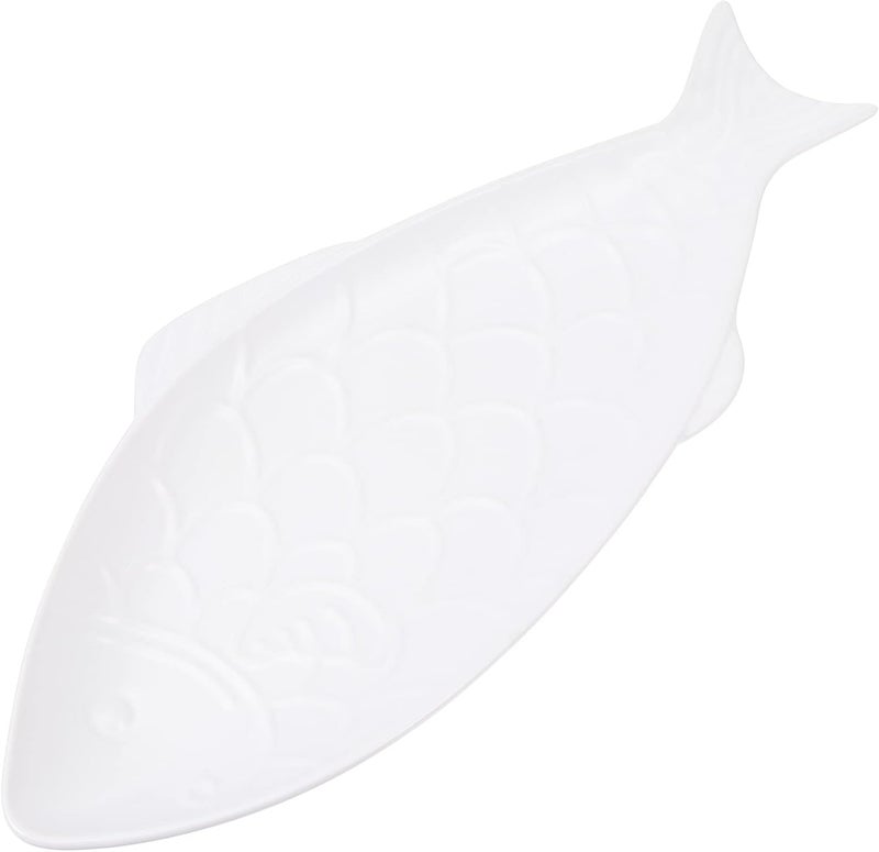 Cabilock Fish Shaped Dish Ceramic Dinner Plate Food Plate Dessert Appetizer Platter Snack Tray Server Fish Decor for Home Restaurant White - Image 1