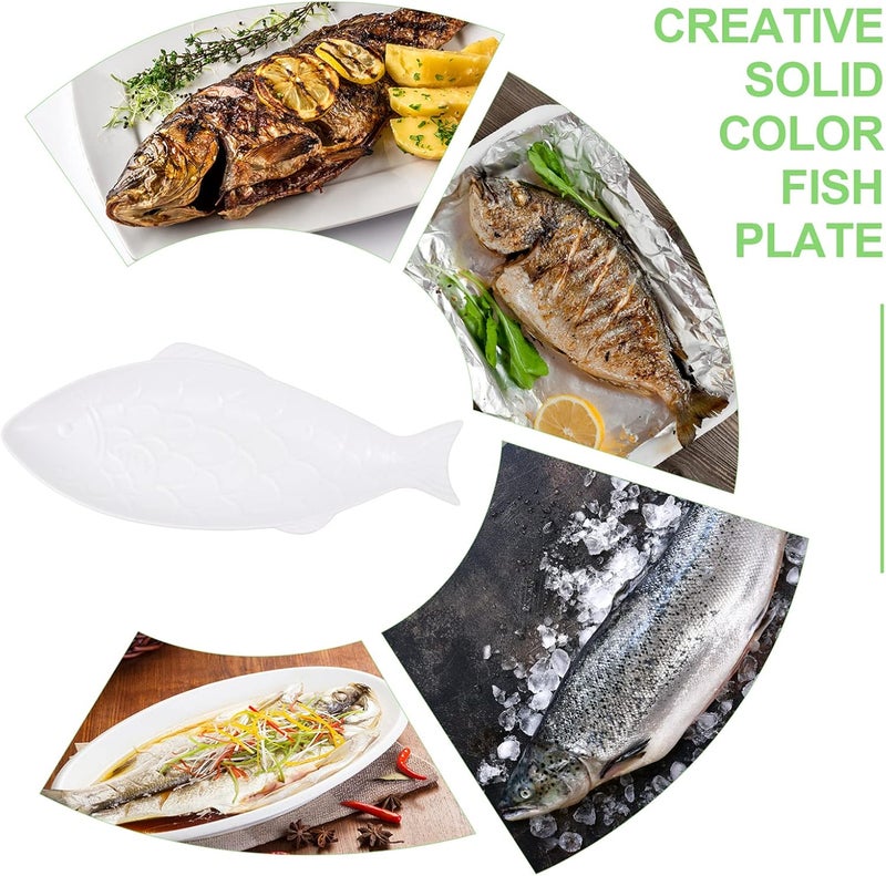 Cabilock Fish Shaped Dish Ceramic Dinner Plate Food Plate Dessert Appetizer Platter Snack Tray Server Fish Decor for Home Restaurant White - Image 3
