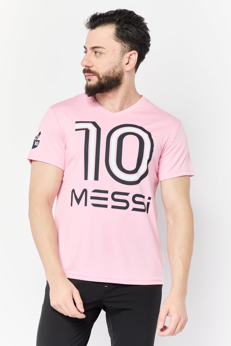 MESSI تي شيرت تدريب قصير الأكمام للرجال، رياضي، وردي - Image 1