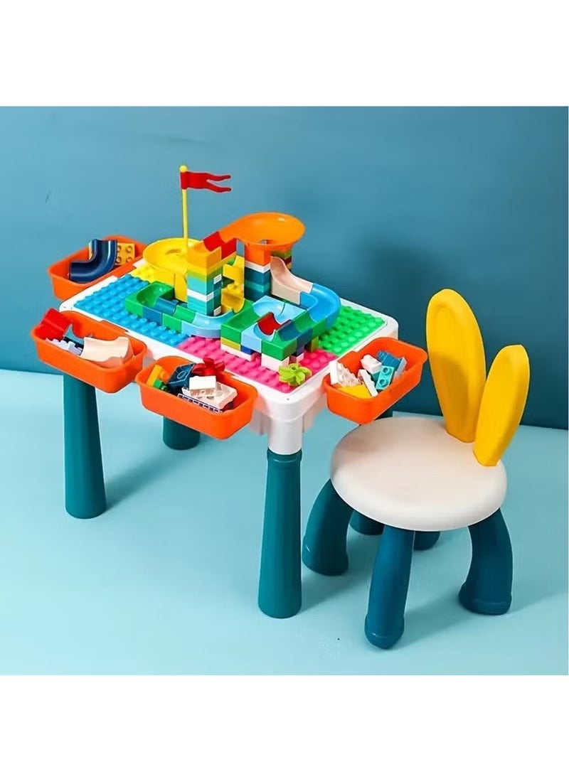 YelaJoy Multifunctional Large Particle Building Blocks Table and Chair Set for Kids - Educational Toy with Building Bricks - Ideal Early Learning Gift with Cute Rabbit Chair and Interactive Play Table  - Image 1