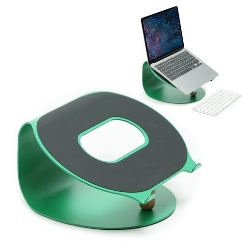 NUMIN Loop Laptop Station Green | Laptop Tabletop Stand Tall Height Ventilated | Sturdy Rust Free Metal and Wood Design | Anti Slip leatherite Surface | Compatible for MacBook, HP, Dell, Lenovo - Image 1