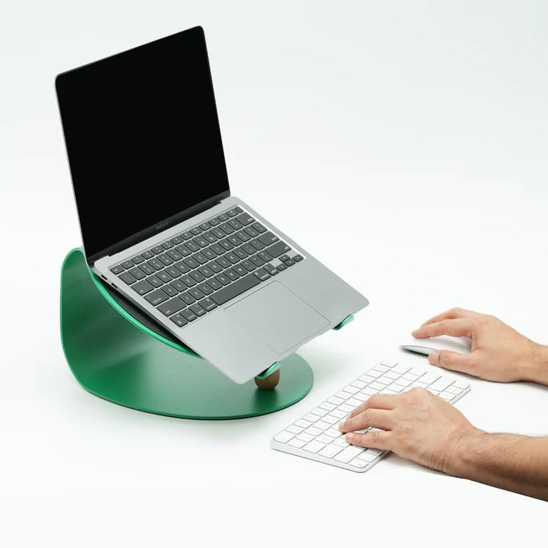 NUMIN Loop Laptop Station Green | Laptop Tabletop Stand Tall Height Ventilated | Sturdy Rust Free Metal and Wood Design | Anti Slip leatherite Surface | Compatible for MacBook, HP, Dell, Lenovo - Image 2