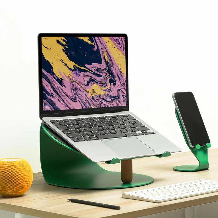 NUMIN Loop Laptop Station Green | Laptop Tabletop Stand Tall Height Ventilated | Sturdy Rust Free Metal and Wood Design | Anti Slip leatherite Surface | Compatible for MacBook, HP, Dell, Lenovo - Image 4