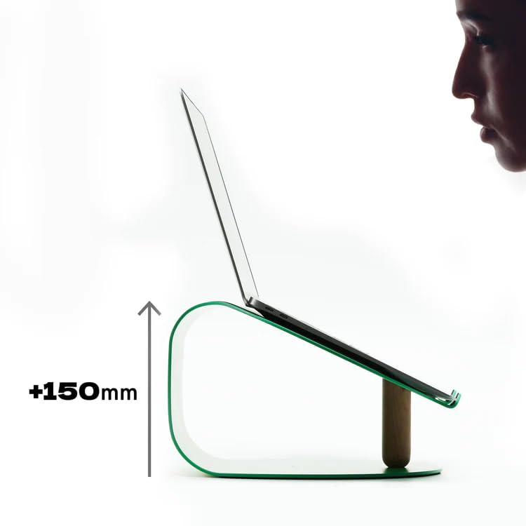 NUMIN Loop Laptop Station Green | Laptop Tabletop Stand Tall Height Ventilated | Sturdy Rust Free Metal and Wood Design | Anti Slip leatherite Surface | Compatible for MacBook, HP, Dell, Lenovo - Image 3