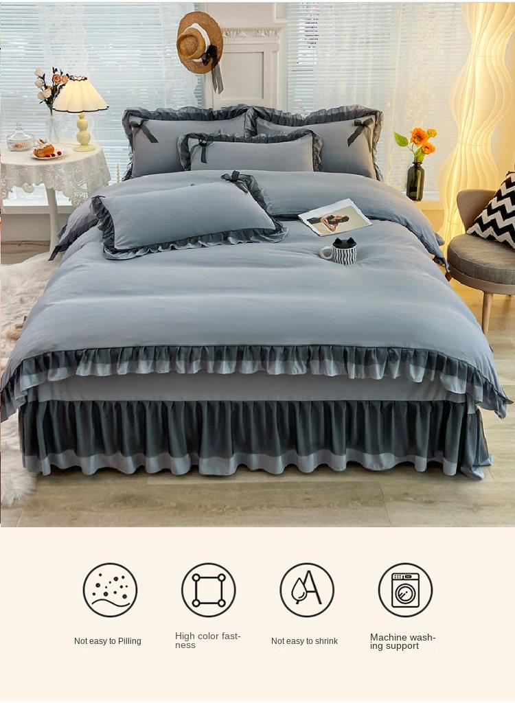 General Simple Solid Color Washable Bed Sheet And Duvet Cover Set  - Image 3