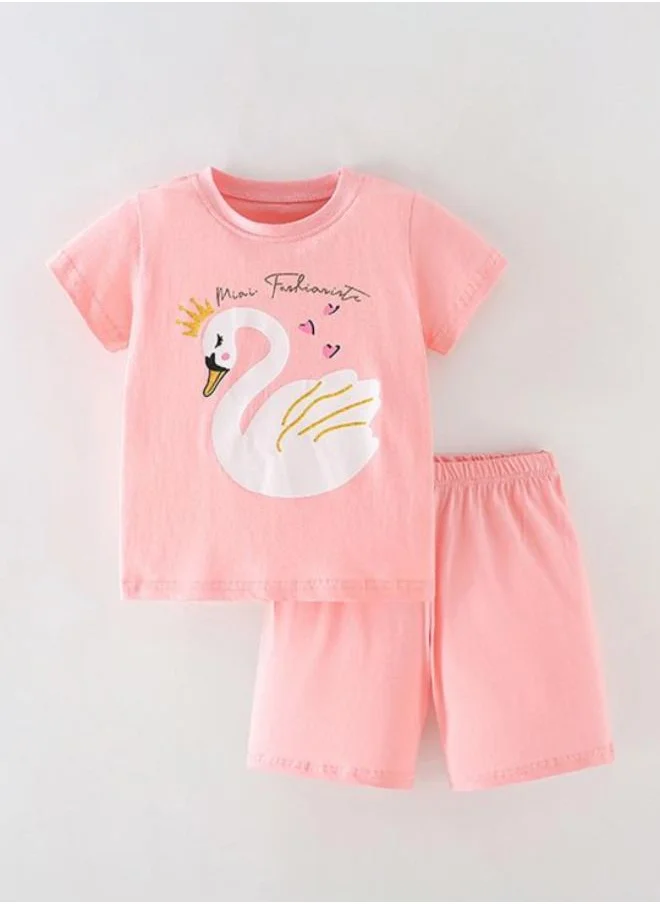 YUNIQEE Pink Crew Neck Short Sleeve Printed Top & Shorts