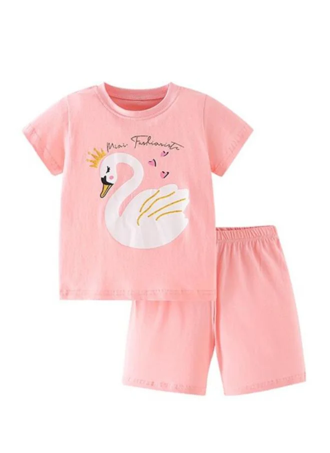 YUNIQEE Pink Crew Neck Short Sleeve Printed Top & Shorts