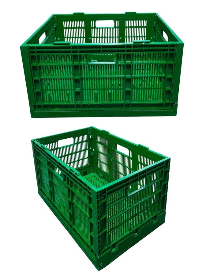 SINGHAL Storage Crates Pack of 2, Stackable Plastic Container Foldable Basket Multipurpose 500x325x200 mm - Green - Image 1
