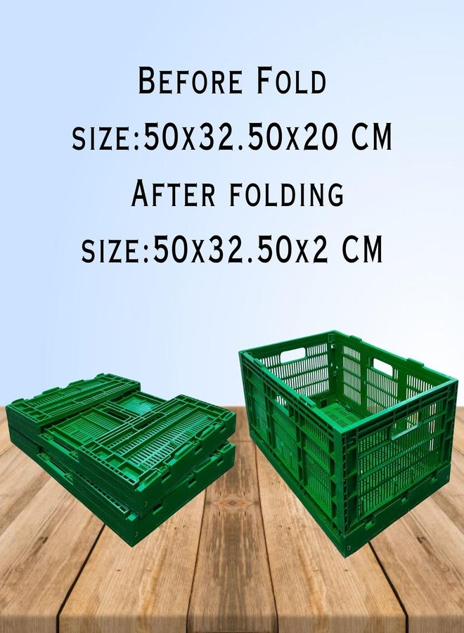 SINGHAL Storage Crates Pack of 2, Stackable Plastic Container Foldable Basket Multipurpose 500x325x200 mm - Green - Image 4