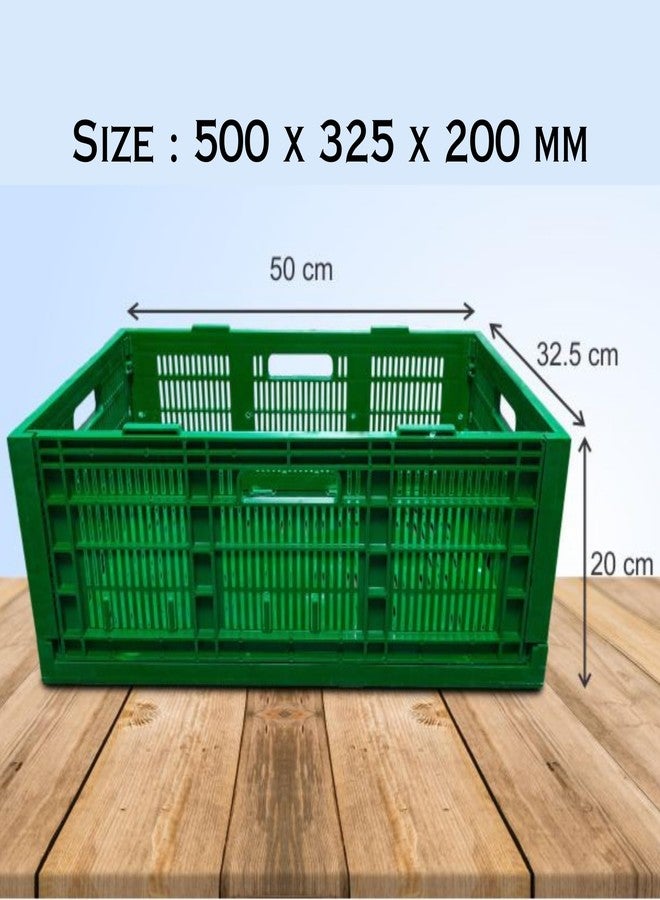 SINGHAL Storage Crates Pack of 2, Stackable Plastic Container Foldable Basket Multipurpose 500x325x200 mm - Green - Image 2