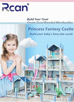 Rcan Princess Fantasy Castle House Kit, DIY Dollhouse, Hands Craft Miniature Model Craft Kit with LED House Furniture for Boys Girls Children Creative Birthday Gift, Blue  - Image 2