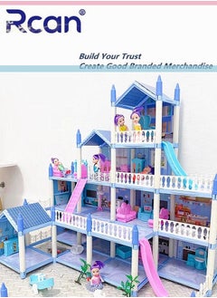 Rcan Princess Fantasy Castle House Kit, DIY Dollhouse, Hands Craft Miniature Model Craft Kit with LED House Furniture for Boys Girls Children Creative Birthday Gift, Blue  - Image 5