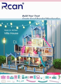 Rcan Princess Fantasy Castle House Kit, DIY Dollhouse, Hands Craft Miniature Model Craft Kit with LED House Furniture for Boys Girls Children Creative Birthday Gift, Blue  - Image 4