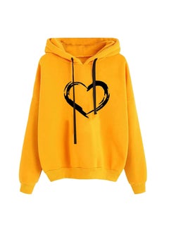 Fashionable Loose Womens Hoodie 2022 Slimming Printed Long Sleeve round Neck Sweatshirt Autumn Winter Elegant Trendy Streetwear A love (yellow)