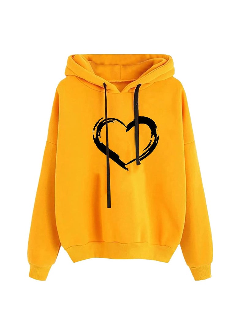 Generic - Fashionable Loose Womens Hoodie 2022 Slimming Printed Long Sleeve round Neck Sweatshirt Autumn Winter Elegant Trendy Streetwear A love (yellow) - Image 1