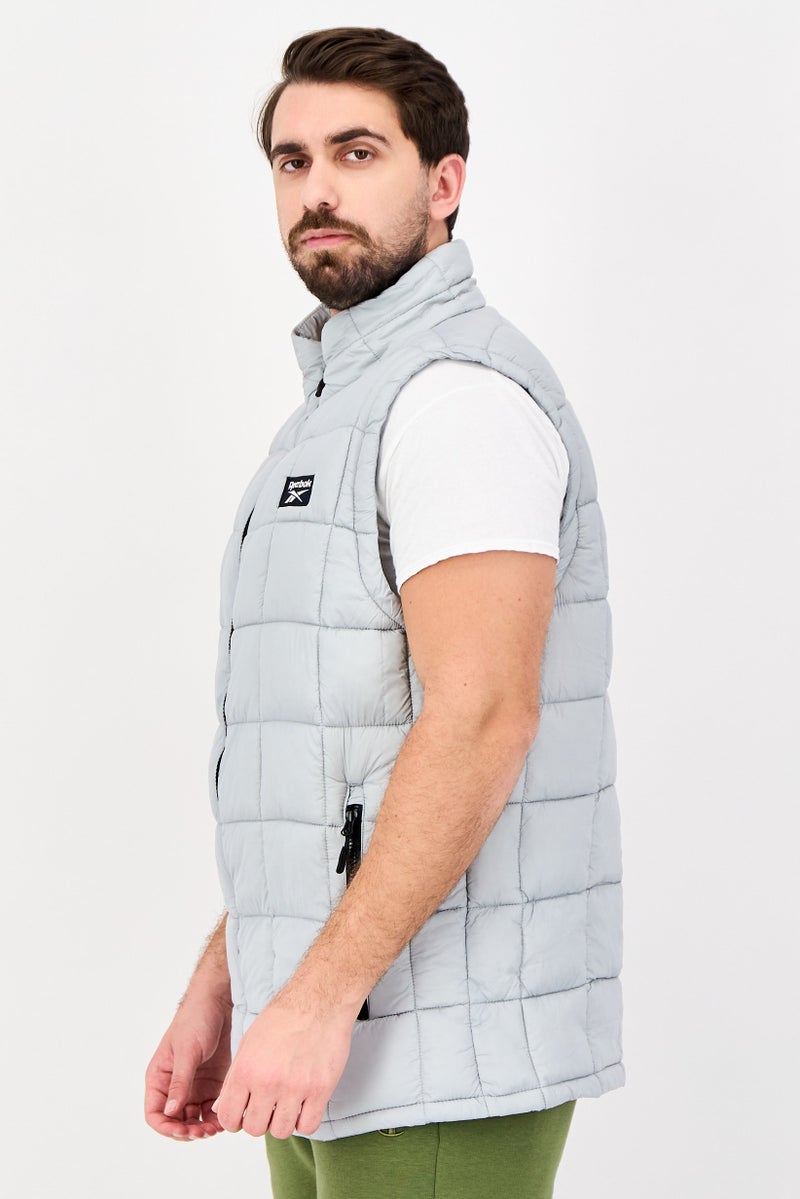 Reebok Men Sportswear Fit Sleeveless Outdoor Puffer Vest Jacket, Grey - Image 4