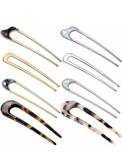 Chuangdi 8 Pieces U Shaped Hair Pins French Pins Metal U Vintage Fork Hair Pin for Buns Women Girls Hairstyle Accessories(Cute Patterns)  - Image 1