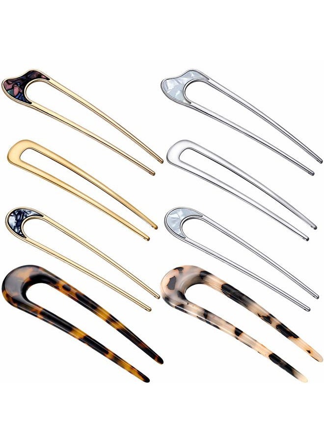 Chuangdi 8 Pieces U Shaped Hair Pins French Pins Metal U Vintage Fork Hair Pin for Buns Women Girls Hairstyle Accessories(Cute Patterns)  - Image 1