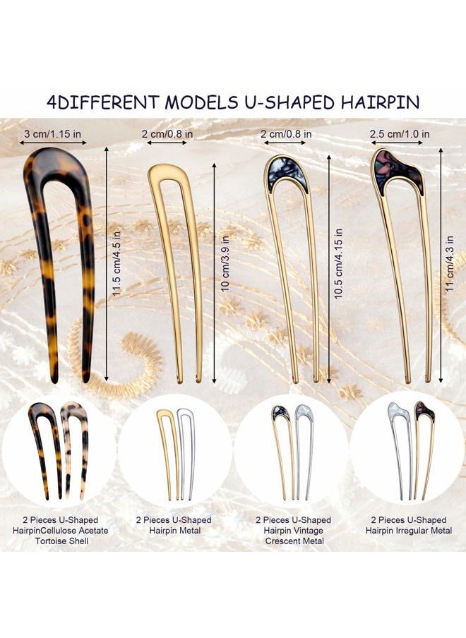 Chuangdi 8 Pieces U Shaped Hair Pins French Pins Metal U Vintage Fork Hair Pin for Buns Women Girls Hairstyle Accessories(Cute Patterns)  - Image 2