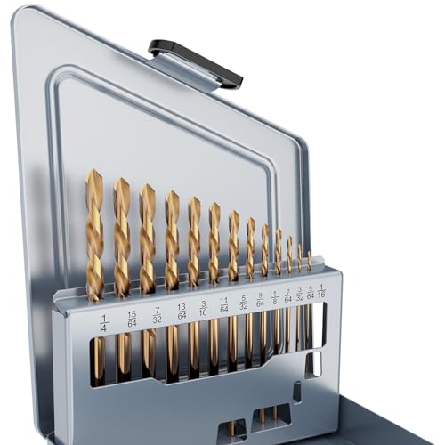 MACXCOIP Cobalt Left Hand Drill Bit Set, 13Pcs M35 High Speed Steel Jobber Length Drill Bit Kit for Hardened Metal, Stainless Steel, Cast Iron, Wood and Plastic, with Index Storage Case, 1/16"-1/4" - Image 1