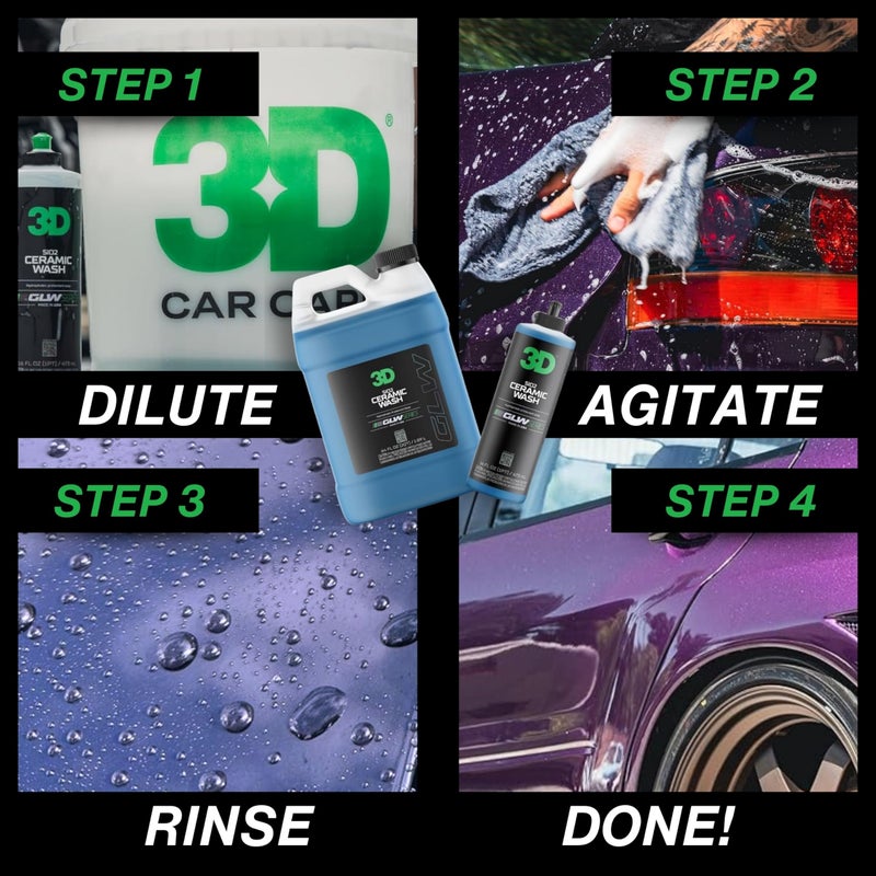 3D SiO2 Ceramic Wash & Wax Soap GLW Series â€“ pH Neutral Car Shampoo with Hydrophobic Protection & Deep Gloss | SiO2 Coating | Scratch-Free Detailing |16 oz - Image 3