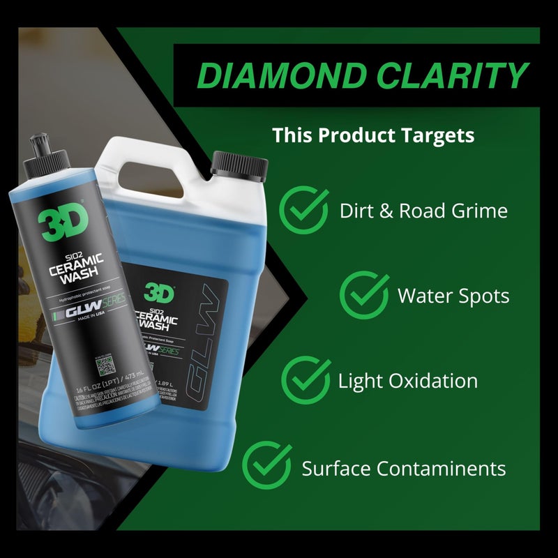 3D SiO2 Ceramic Wash & Wax Soap GLW Series â€“ pH Neutral Car Shampoo with Hydrophobic Protection & Deep Gloss | SiO2 Coating | Scratch-Free Detailing |16 oz - Image 5