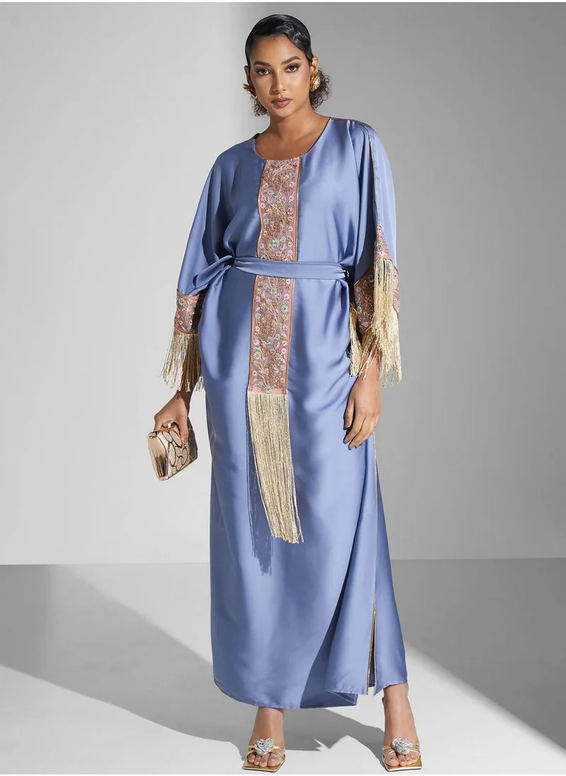 Yaser albik Fringe Embroidered Jalabiya