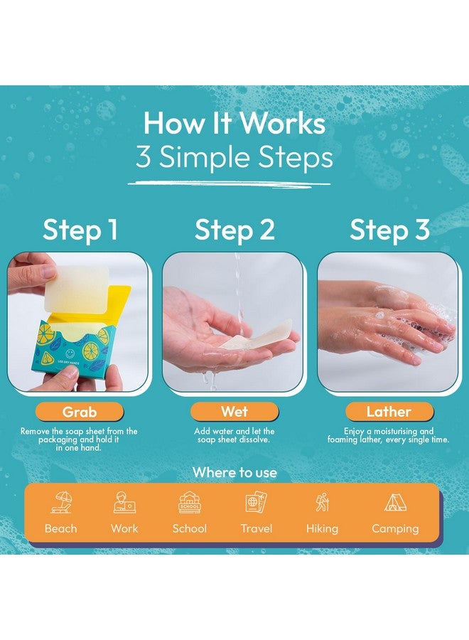 فومين - أوراق صابون ورقية مضادة للبكتيريا لغسل اليدين - (300 ورقة) برائحة الورد والياسمين والليمون، صابون محمول قابل للذوبان للسفر والتخييم، أوراق صابون يدوية صغيرة محمولة - Image 4