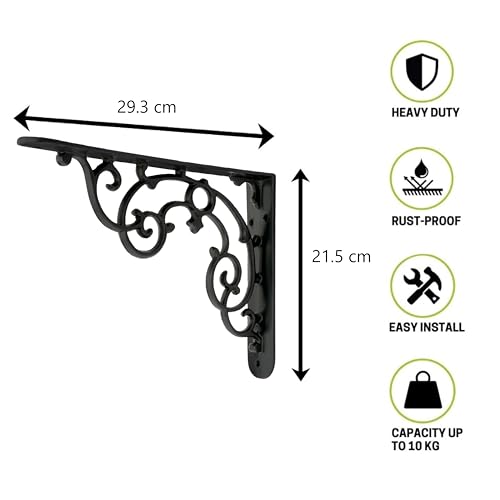 GHAR DWAR Metal Handcrafted Shelf Bracket for Floating Shelves L Angle Decorative Corner L Shaped Brace Joint Heavy Duty Wall Mounted Shelf Supporter Corner Brace Holder (Pack of 4, Black) - Image 5