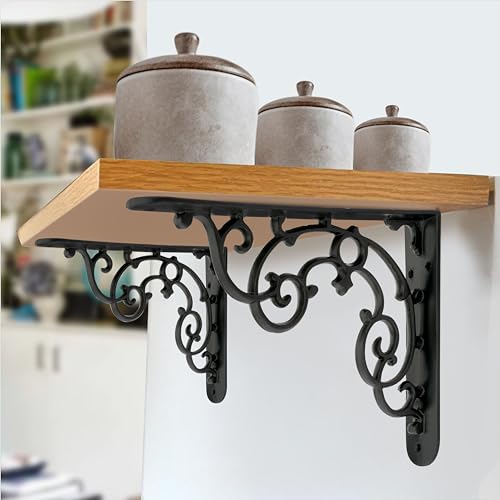 GHAR DWAR Metal Handcrafted Shelf Bracket for Floating Shelves L Angle Decorative Corner L Shaped Brace Joint Heavy Duty Wall Mounted Shelf Supporter Corner Brace Holder (Pack of 4, Black) - Image 3