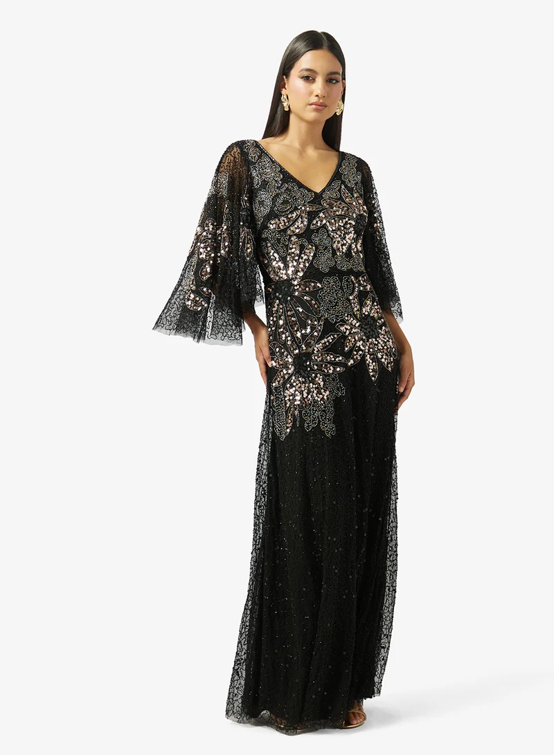 Embellished Evening Gown With Cape Sleeves