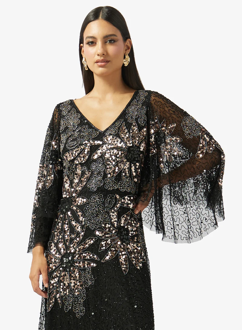 Namshi x  Embellished Evening Gown With Cape Sleeves for Women | Best Price UAE