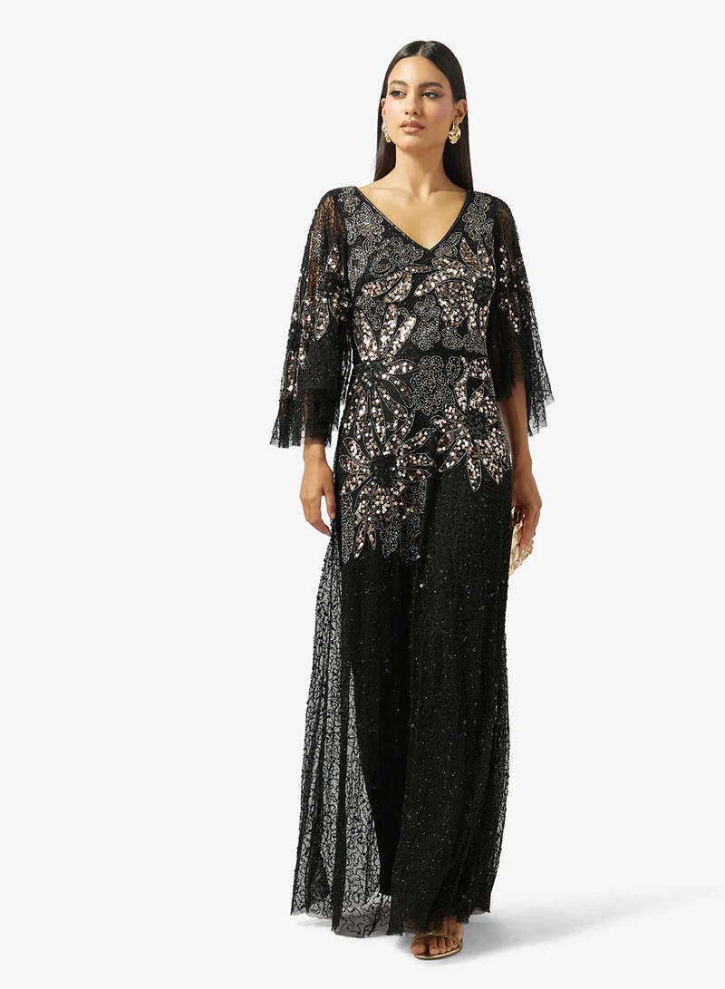Namshi x  Embellished Evening Gown With Cape Sleeves for Women | Best Price UAE