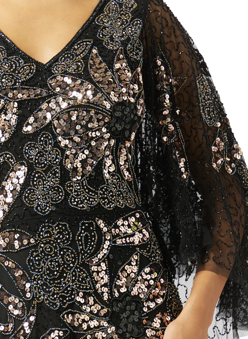 Namshi x  Embellished Evening Gown With Cape Sleeves for Women | Best Price UAE