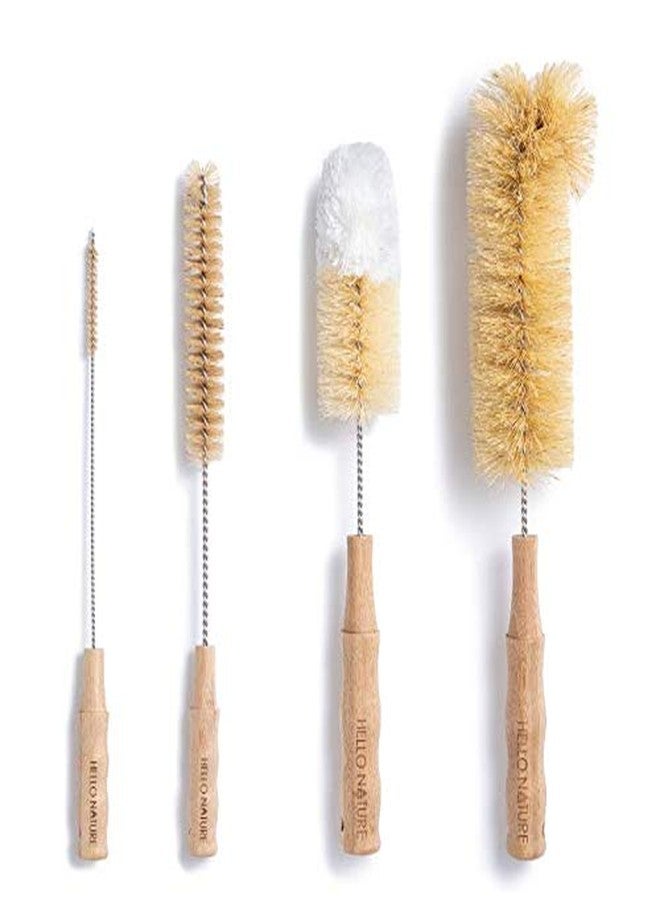 HELLO NATURE 4Pcs Long Handle Bottle Cleaning Brush Set by HELLO NATURE, Sustainable & Biodegradable Natural Fibre Bamboo Handle Brushes Zero-Waste & Plastic Free - Image 1