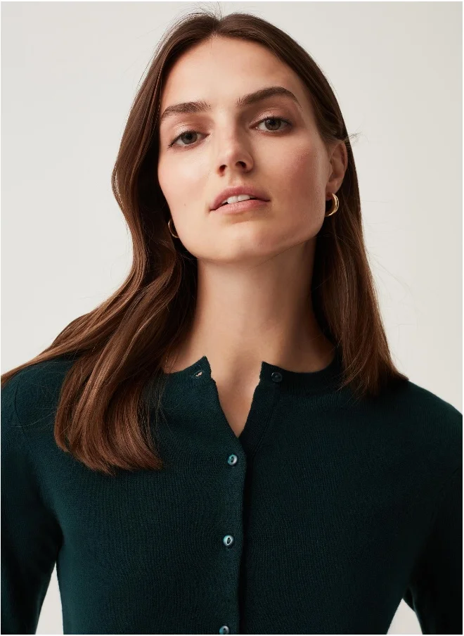 او في اس Ovs Womens Solid Colour Cardigan With Round Neck