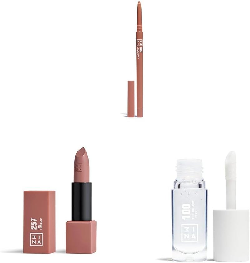 3INA MAKEUP The Automatic Lip Pencil 502 The Lipstick 257 The Color Lip Oil 100 Light nude beige Lip Liner Wine Red Lipstick Crystal clear Lip Gloss Vegan Cruelty Free