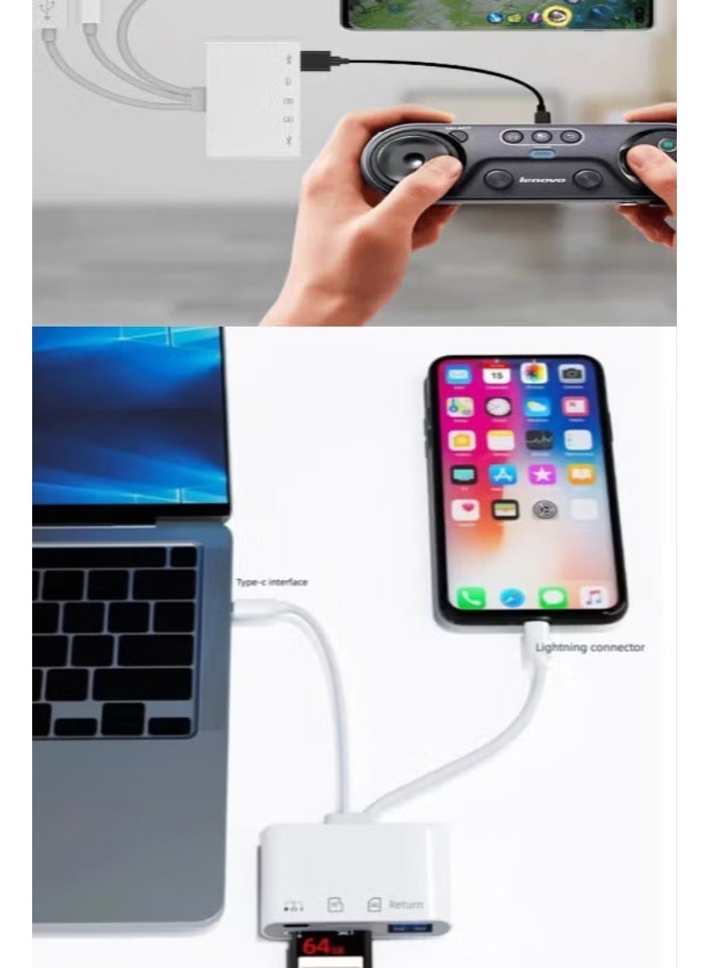 اتش بي ار تي قارئ بطاقات الذاكرة 5 في 1، محول USB OTG بسرعة USB 3.0 مع منافذ لايتنينج وUSB-C وUSB-A، فتحة بطاقة مزدوجة لـ SD/TF، توصيل وتشغيل لأجهزة iPhone، iPad، Android، PC - Image 5