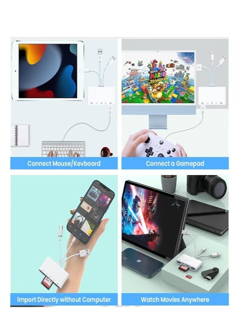 اتش بي ار تي قارئ بطاقات الذاكرة 5 في 1، محول USB OTG بسرعة USB 3.0 مع منافذ لايتنينج وUSB-C وUSB-A، فتحة بطاقة مزدوجة لـ SD/TF، توصيل وتشغيل لأجهزة iPhone، iPad، Android، PC - Image 4