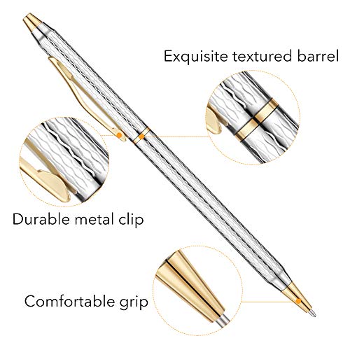 Unibene Slim Metallic Retractable Ballpoint Pens - Carved Chrome & Gold, Nice Gift for Business Office Students Teachers Wedding Christmas, Medium Point(1 mm) 6 Pack-Black ink - Image 4