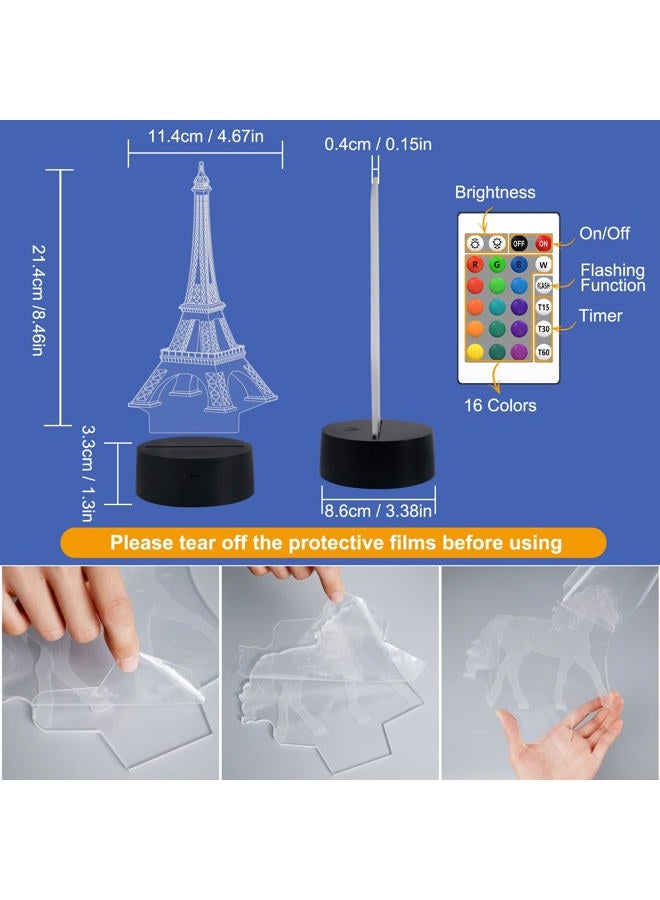 FULLOSUN Eiffel Tower Nightlight 3D Illusion Lamp Visual Bedroom Decoration LED Lamp with Remote Control 16 Color Changing Paris Fashion Style Acrylic Gifts for Birthday Xmas - Image 3