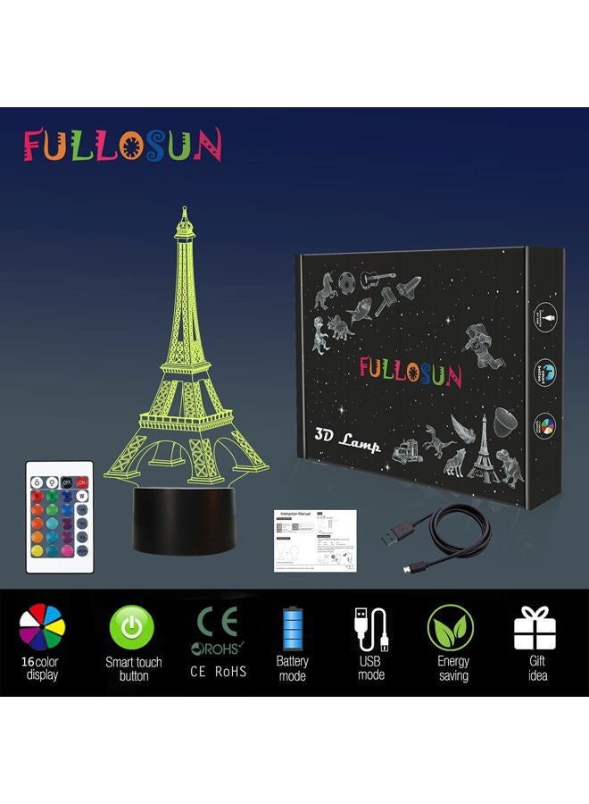 FULLOSUN Eiffel Tower Nightlight 3D Illusion Lamp Visual Bedroom Decoration LED Lamp with Remote Control 16 Color Changing Paris Fashion Style Acrylic Gifts for Birthday Xmas - Image 4