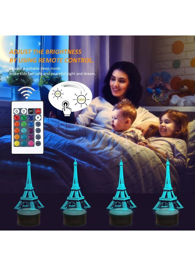 FULLOSUN Eiffel Tower Nightlight 3D Illusion Lamp Visual Bedroom Decoration LED Lamp with Remote Control 16 Color Changing Paris Fashion Style Acrylic Gifts for Birthday Xmas - Image 2